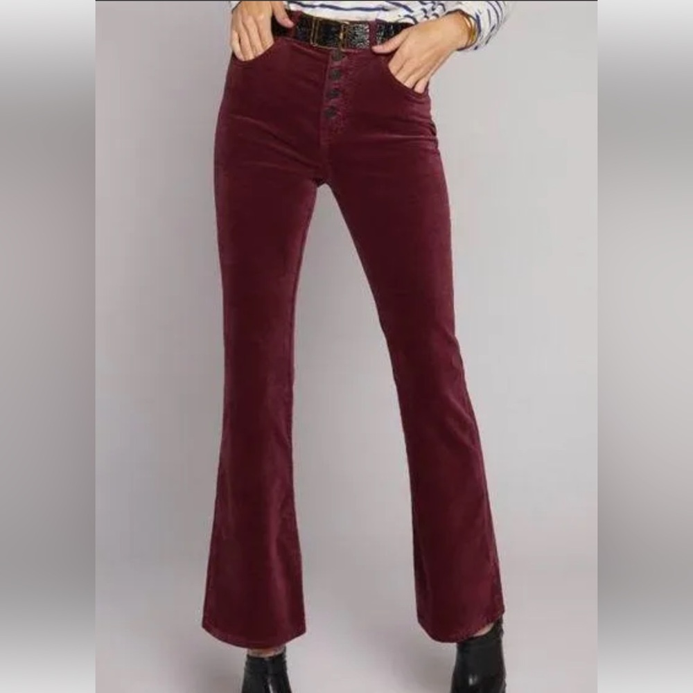 Current/Elliott The Side Street Velvet Flare Pant in Claret Maroon Size 27